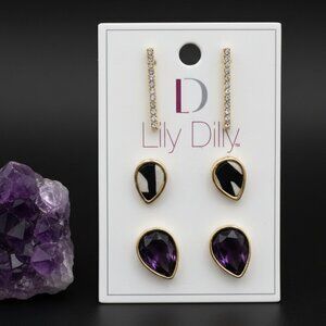 Gold and Black Teardrop Earrings Set